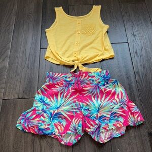 Toddler girl tropical shorts and mid drift shirt